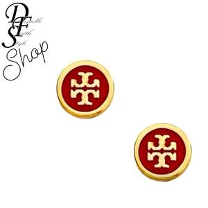 TORY BURCH • Red Signature Logo Lacquer Enamel Earrings•with dustbag and giftbox